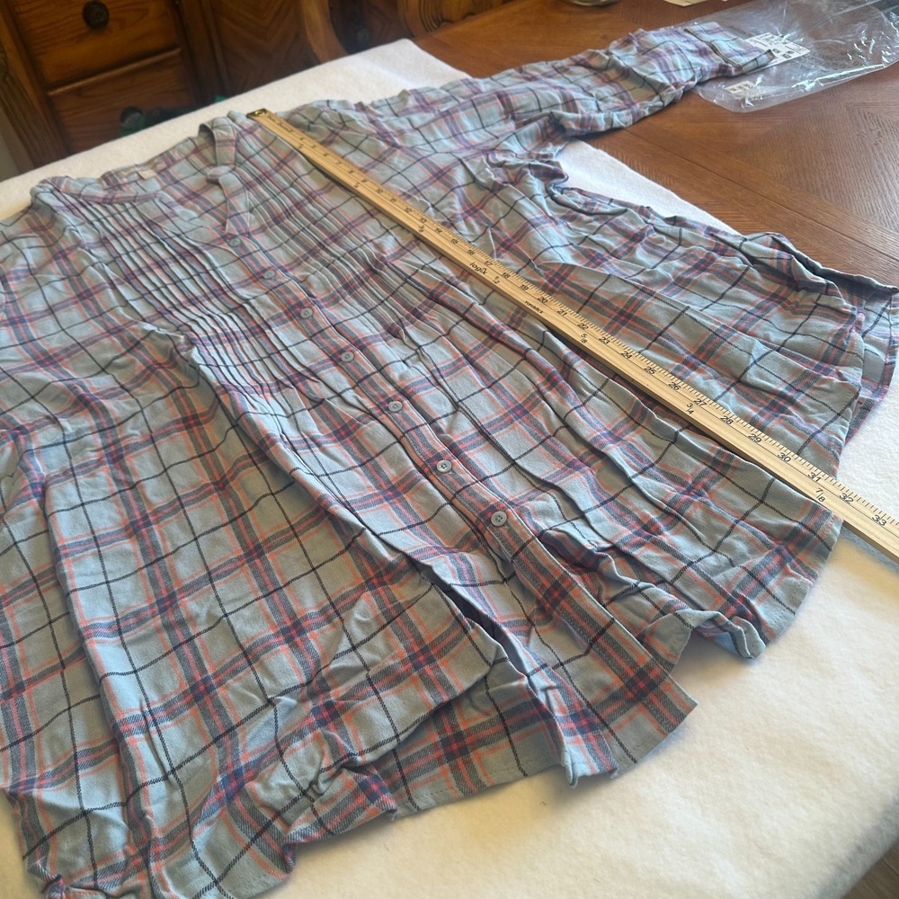 Woman Within Top Womens 3X 30 32 Blue Plaid Pintuck Button Front Blouse Plus - Picture 6 of 7